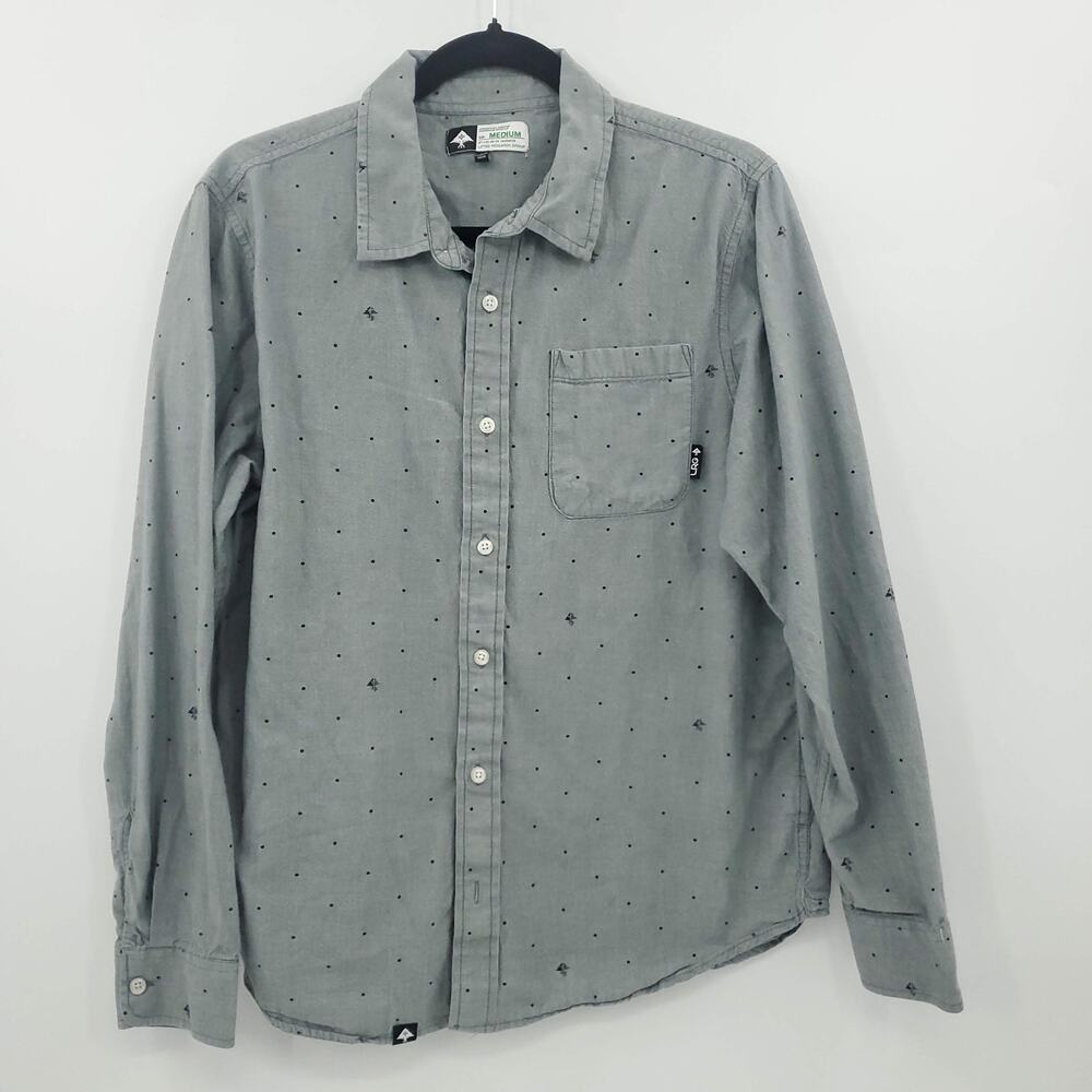 LRG Men's Gray Chambray Button Up Shirt Medium